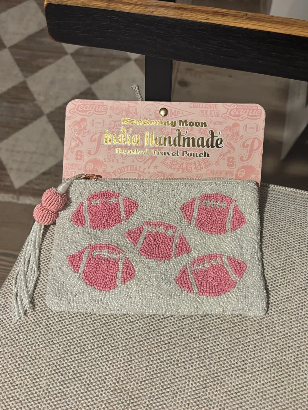 Handmade college Gootball Game Pink Beaded Game Day Purse NWT